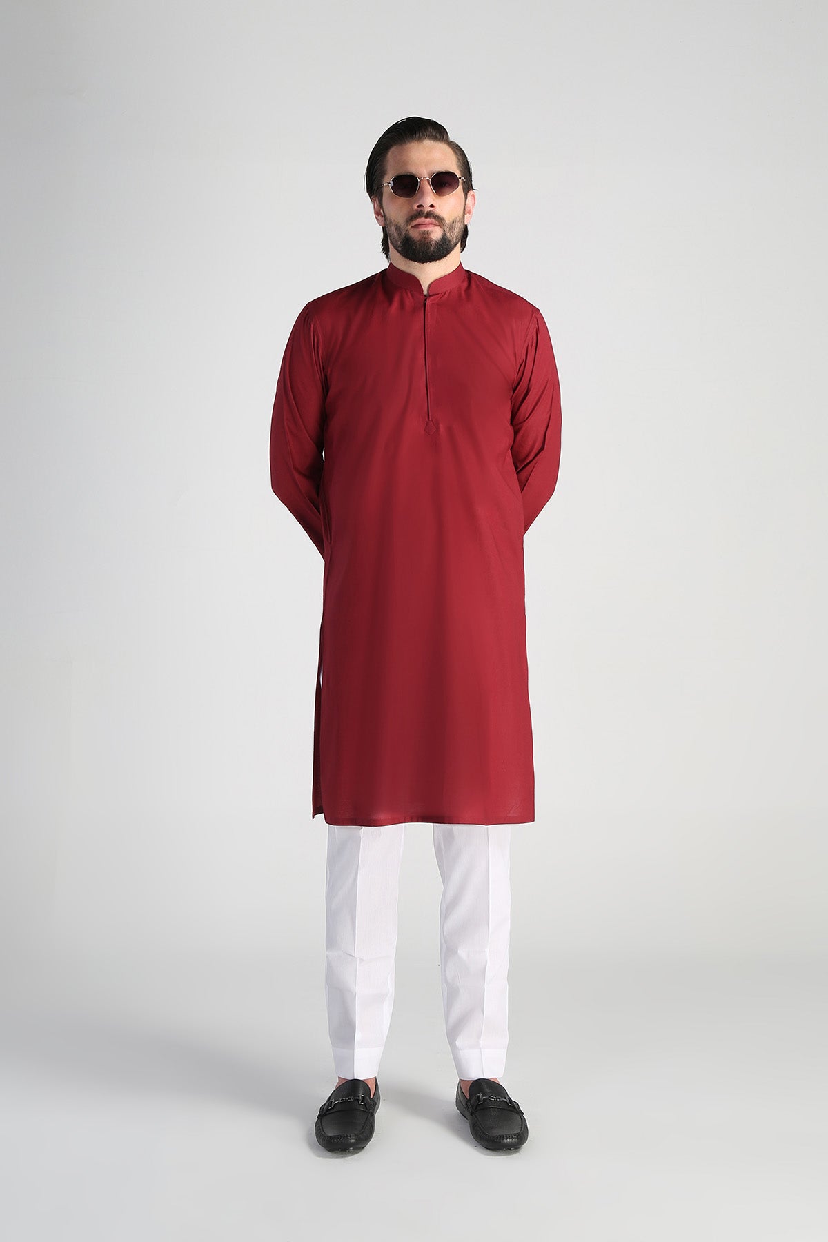 Maroon Cotton Jacquard Kurta (2-Piece) - Image 1