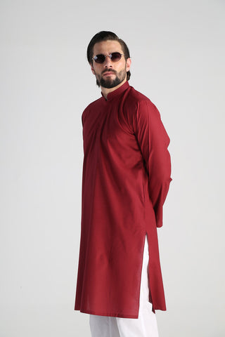 Maroon Cotton Jacquard Kurta (2-Piece) - Image 2