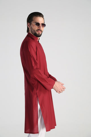 Maroon Cotton Jacquard Kurta (2-Piece) - Image 4