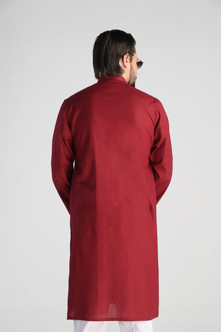 Maroon Cotton Jacquard Kurta (2-Piece) - Image 5