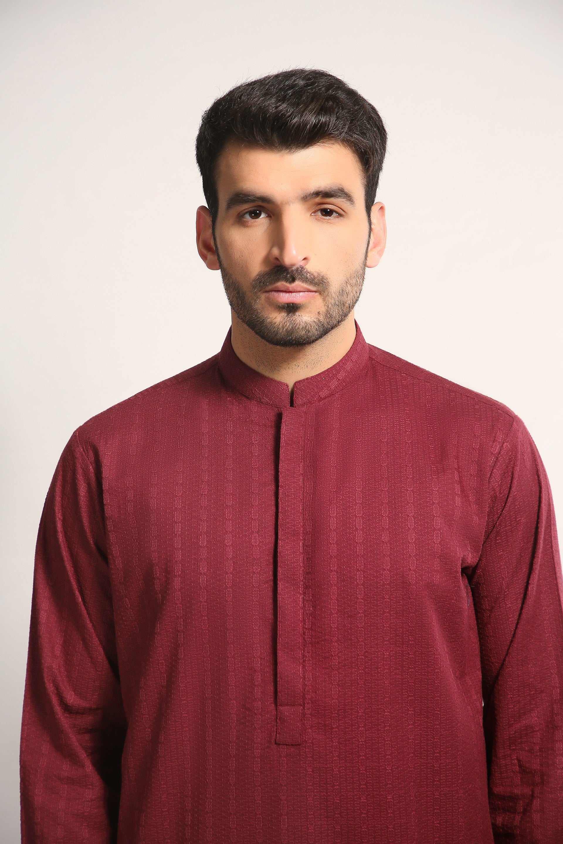 Maroon Schiffli Embroidered Cotton Kurta (2-Piece) - Image 3