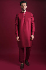 Deep Maroon Cotton-Silk Kurta Pajama (2-Piece) - Image 2