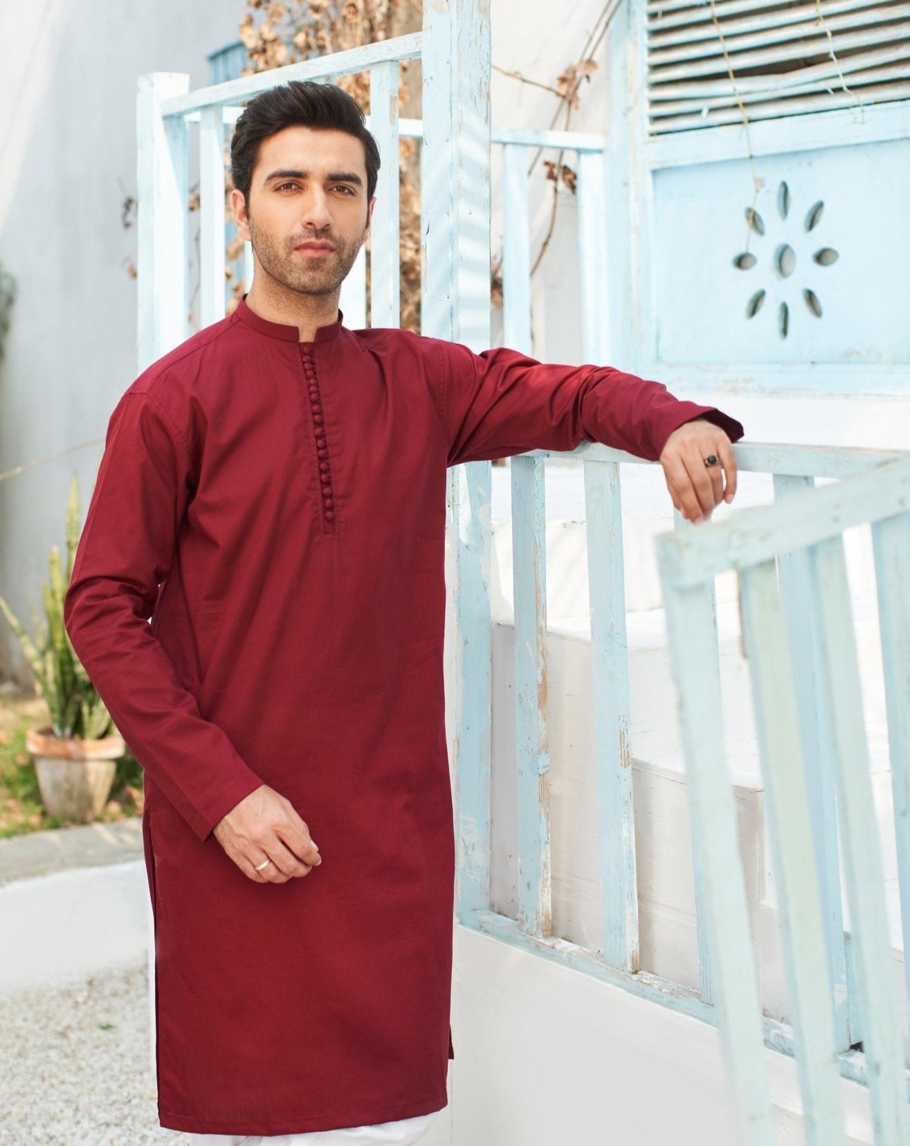 Maroon Cotton Kurta Trouser Set (2-Piece) - Image 1