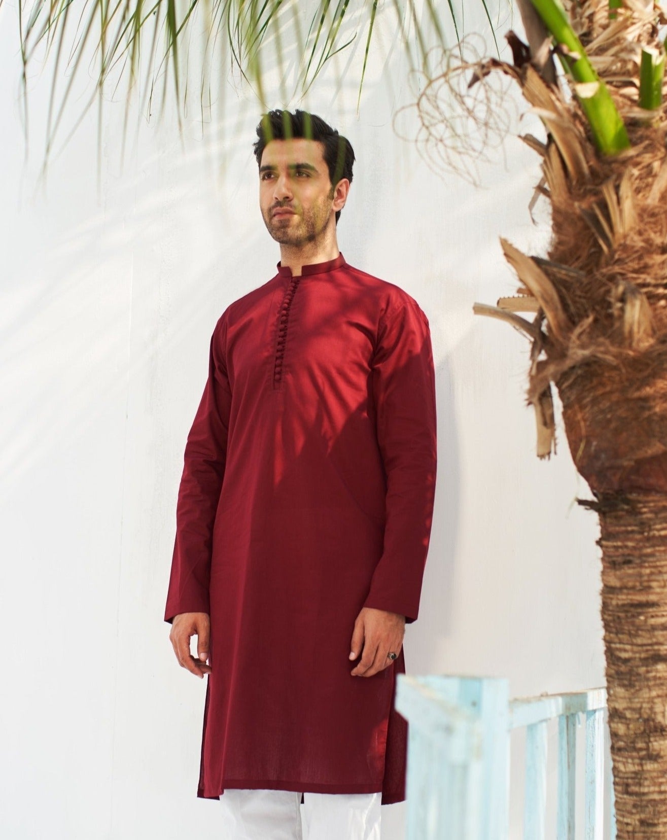 Maroon Cotton Kurta Trouser Set (2-Piece) - Image 2