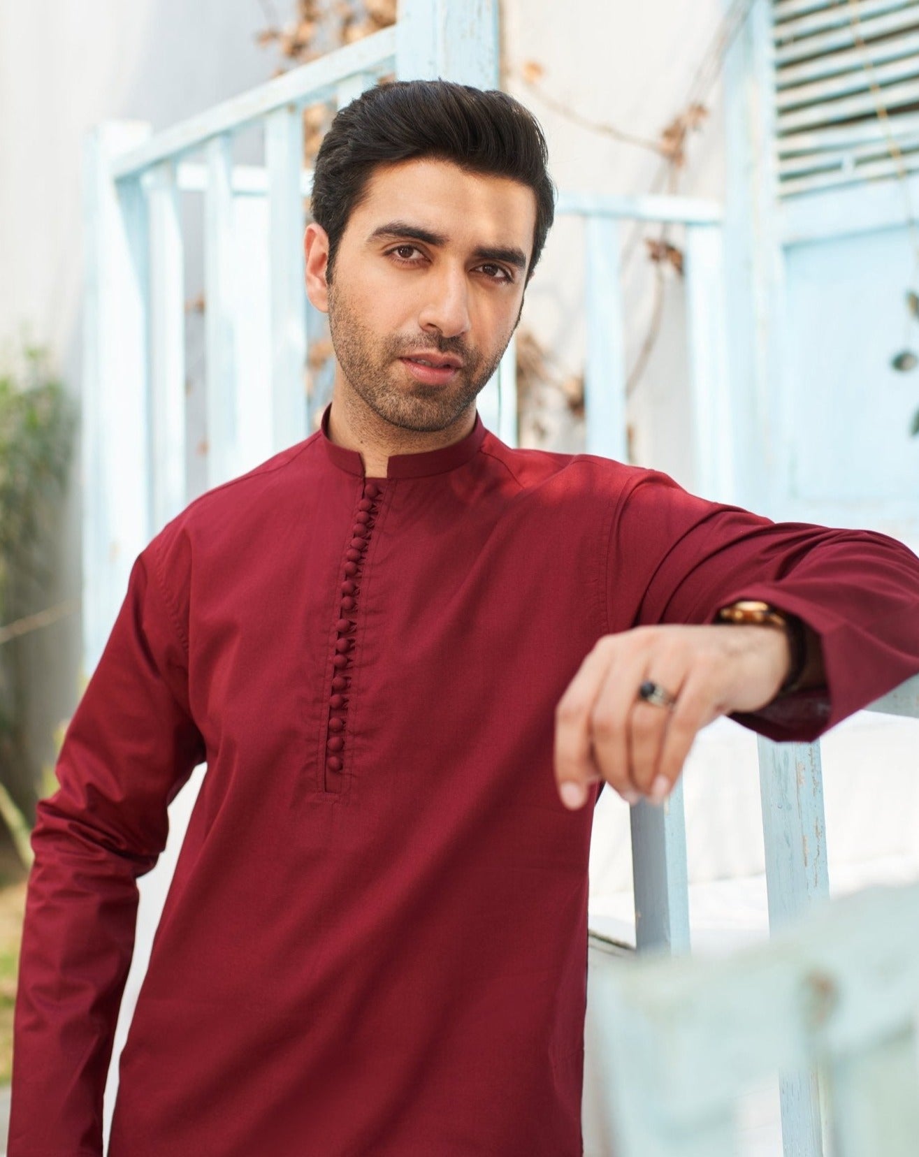 Maroon Cotton Kurta Trouser Set (2-Piece) - Image 3