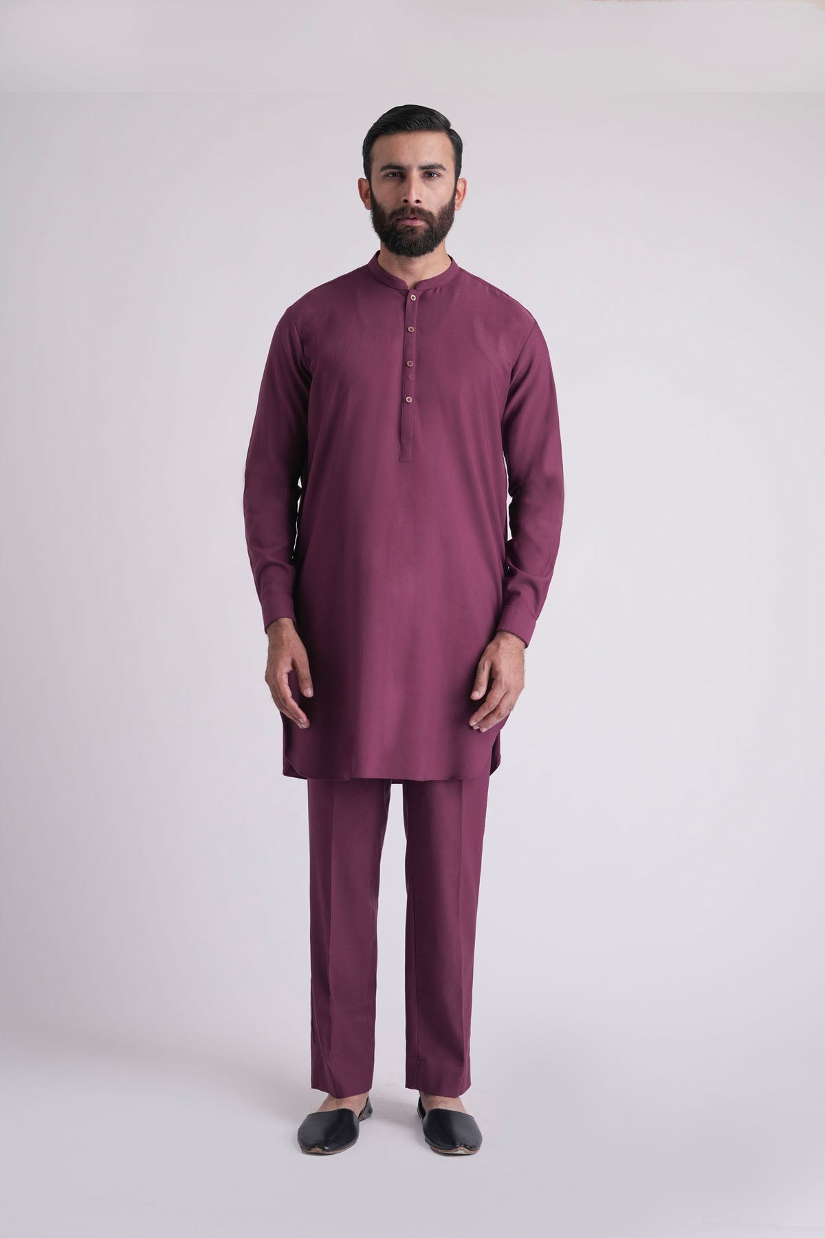 Maroon Cotton Kurta Trouser Set (2-Piece) - Image 3