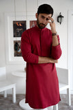 Rich Maroon Embroidered Cotton Kurta Pajama (2-Piece) - Image 3