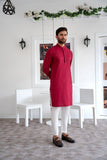 Rich Maroon Embroidered Cotton Kurta Pajama (2-Piece) - Image 5