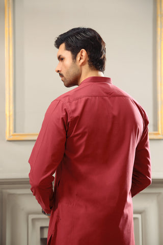 Maroon Loop Button Cotton-Viscose Kurta Trouser (2-Piece) - Image 5