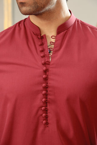 Maroon Loop Button Cotton-Viscose Kurta Trouser (2-Piece) - Image 6