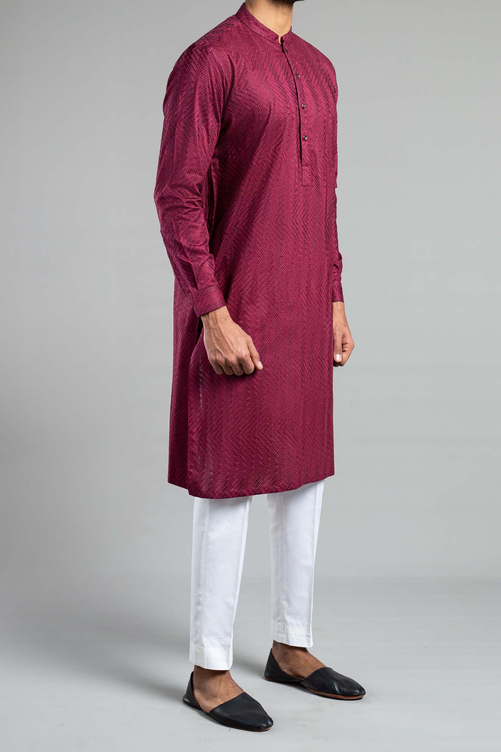 Maroon Embroidered Egyptian Cotton Kurta (2-Piece) - Image 1