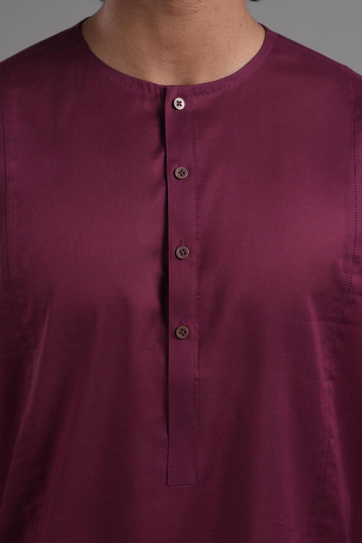 Maroon Topstitched Egyptian Cotton Kurta (2-Piece) - Image 1