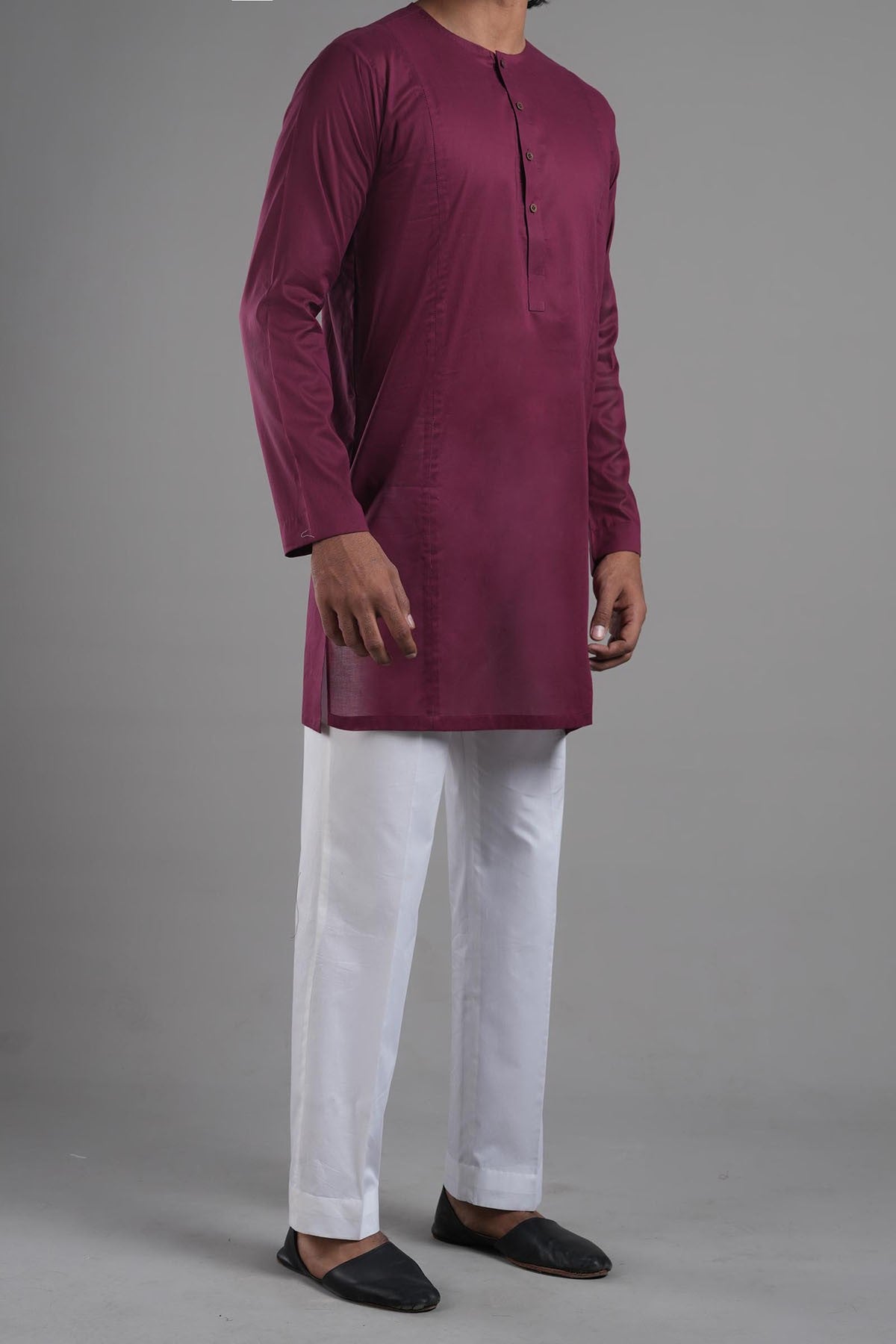 Maroon Topstitched Egyptian Cotton Kurta (2-Piece) - Image 3