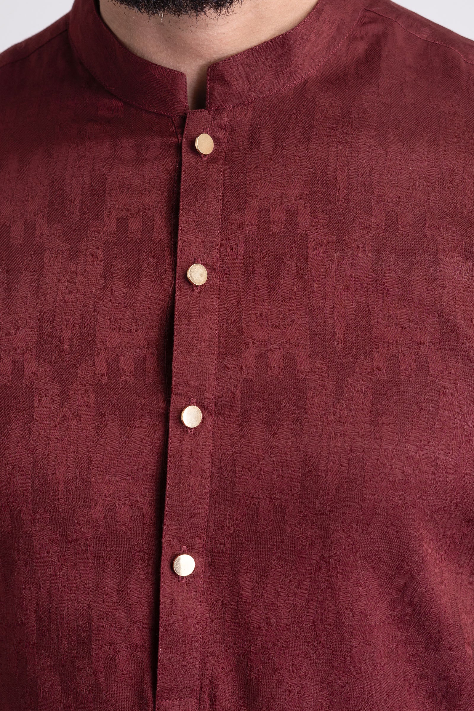 Maroon Jacquard Cotton Kurta Pajama (2-Piece) - Image 1