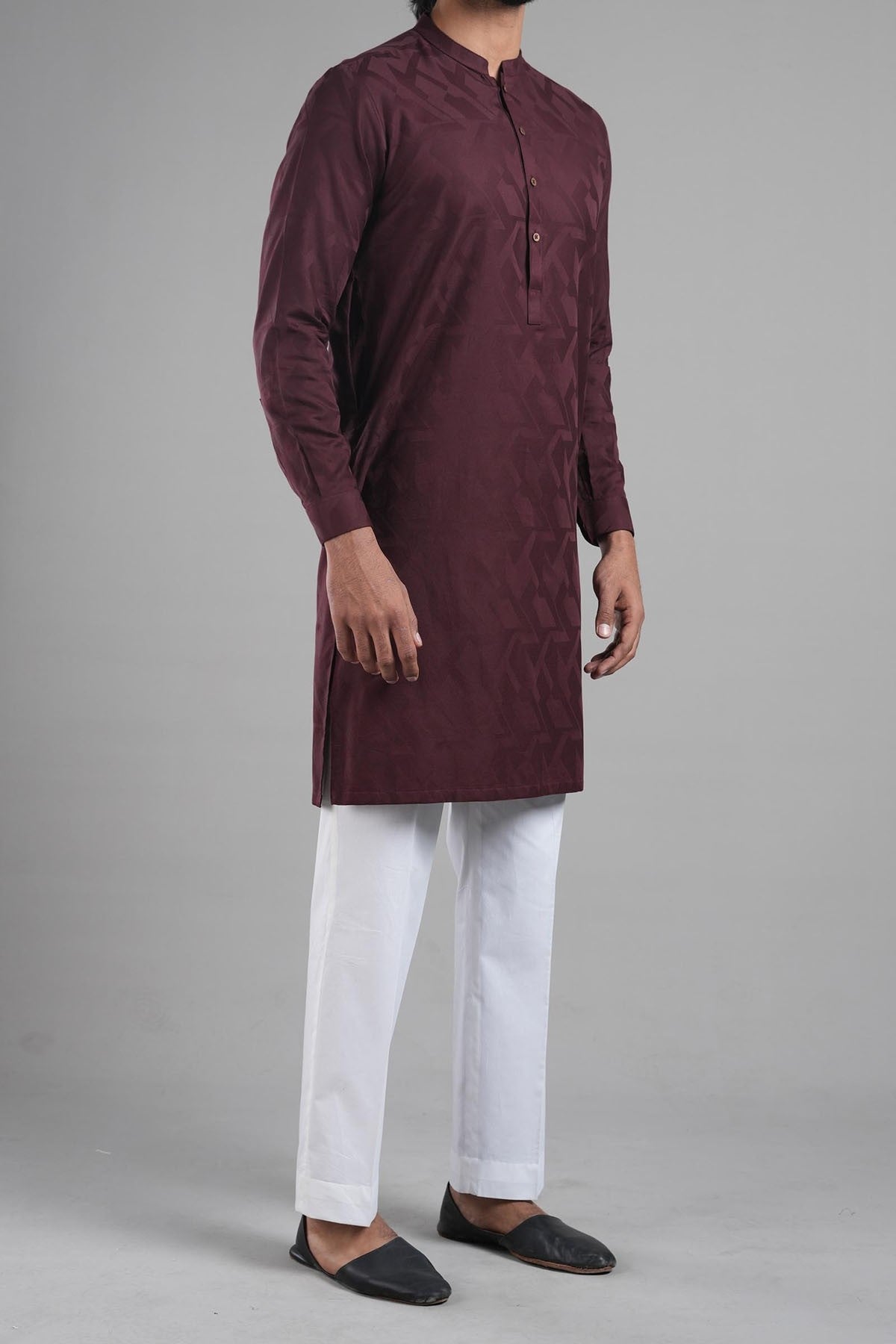Maroon Jacquard Cotton Kurta (2-Piece) - Image 1