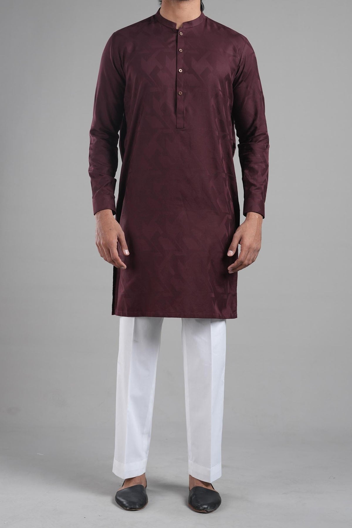 Maroon Jacquard Cotton Kurta (2-Piece) - Image 2