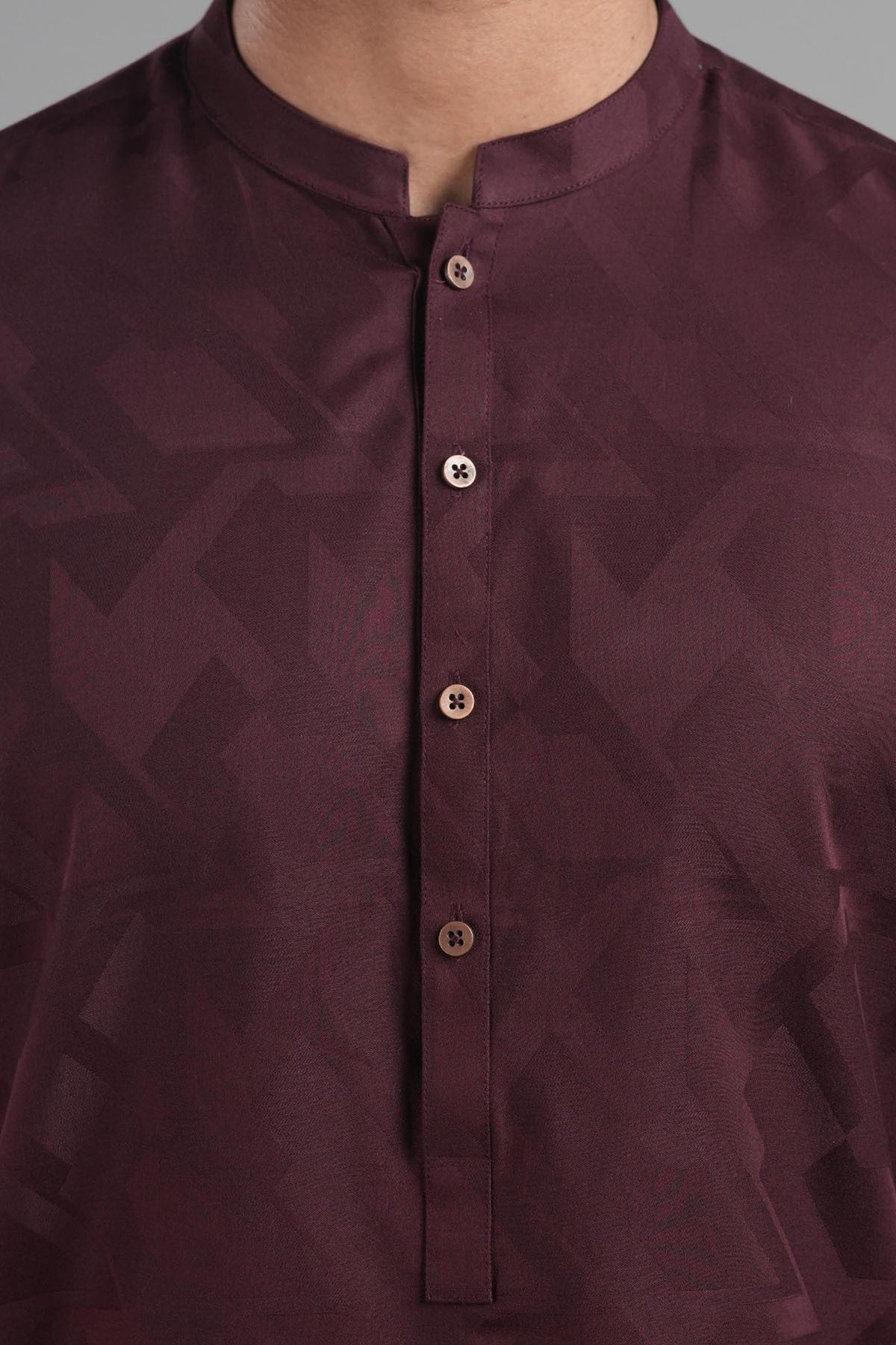 Maroon Jacquard Cotton Kurta (2-Piece) - Image 3