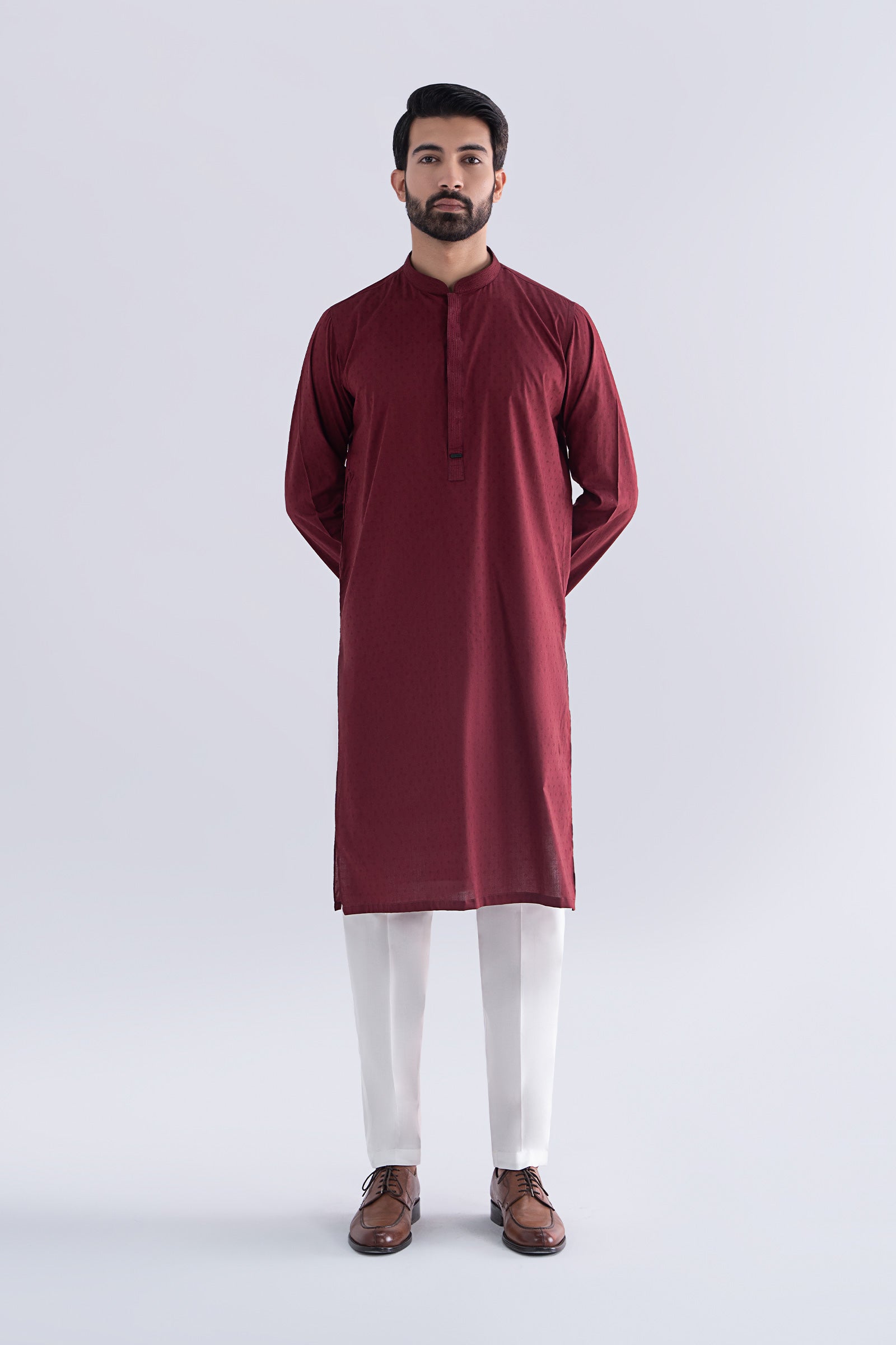 Maroon Jacquard Kurta (2-Piece) - Image 1