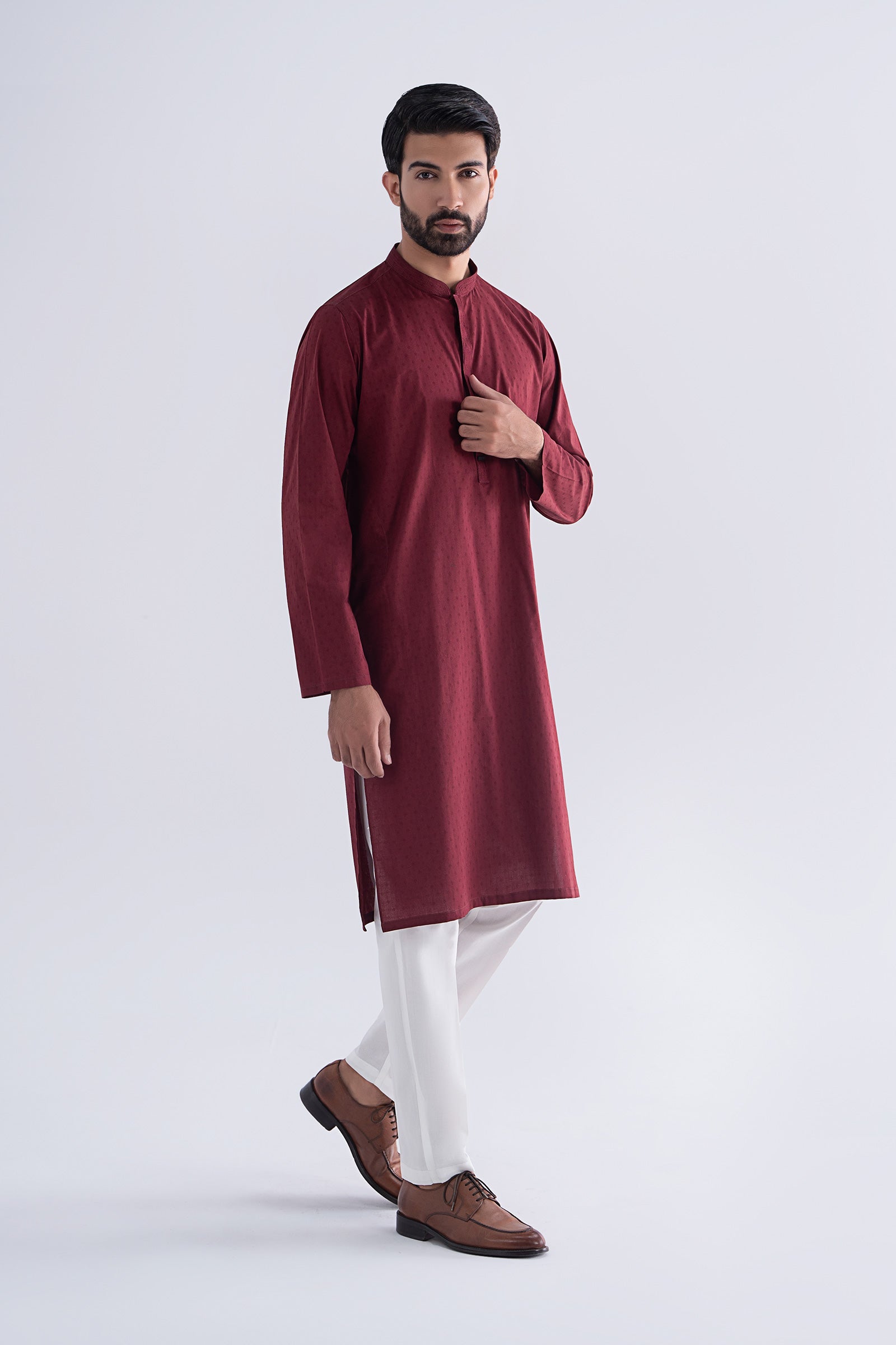 Maroon Jacquard Kurta (2-Piece) - Image 9