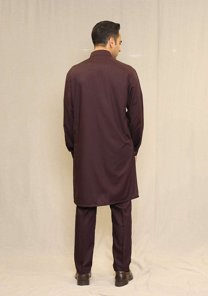 Wine Poly Viscose Slim Fit Kurta Pajama (2-Piece) - Image 3