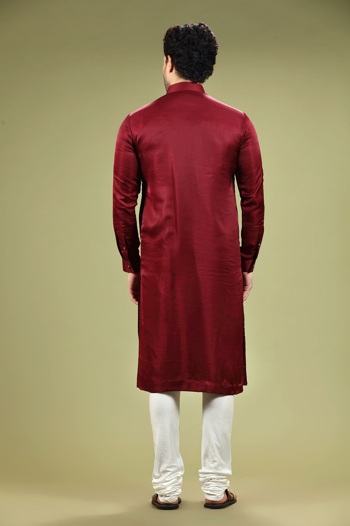 Wine Red Silk Kurta Pajama (2-Piece) - Image 4