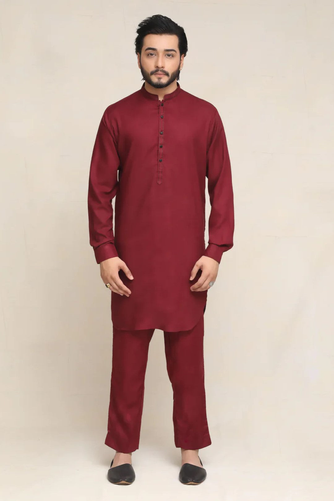 Maroon Wash-&-Wear Kurta Pajama (2-Piece) - Image 4