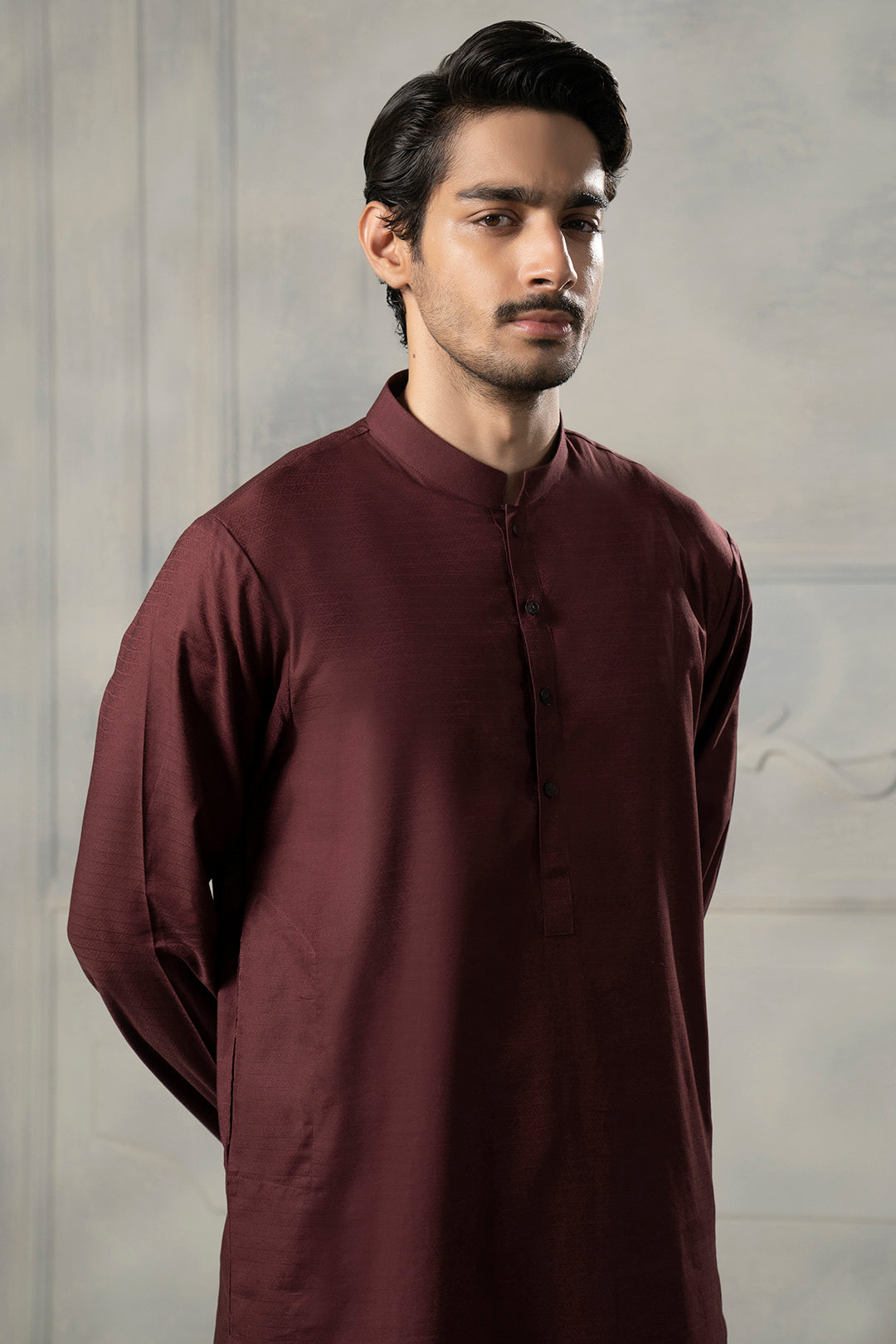 Mehroon Wash & Wear Straight-Cut Kurta (2-Piece) - Image 1