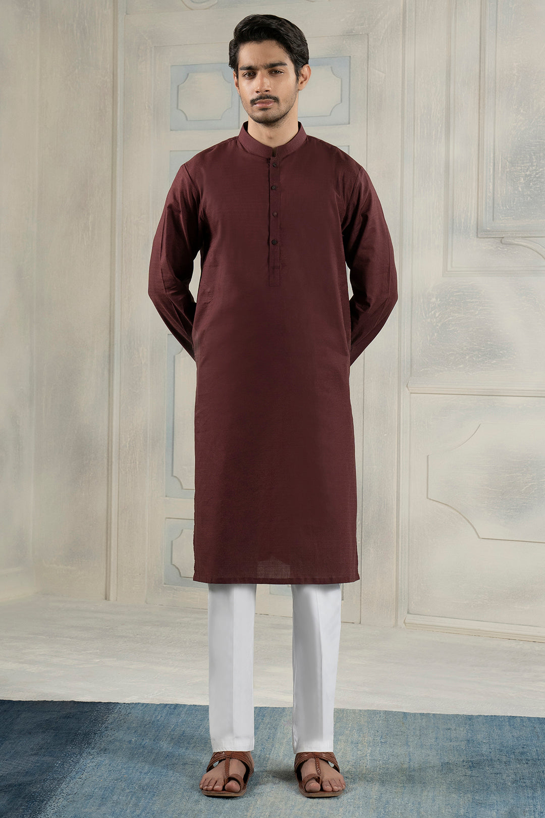 Mehroon Wash & Wear Straight-Cut Kurta (2-Piece) - Image 10