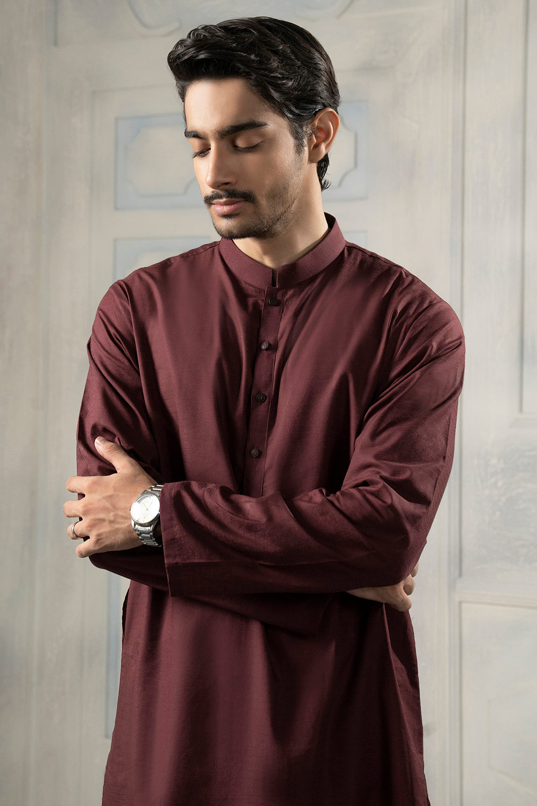 Mehroon Wash & Wear Straight-Cut Kurta (2-Piece) - Image 3