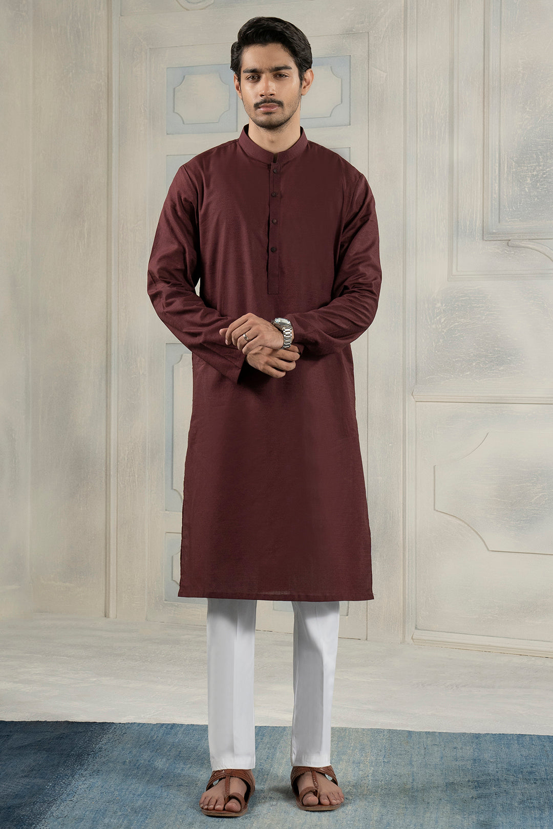 Mehroon Wash & Wear Straight-Cut Kurta (2-Piece) - Image 6