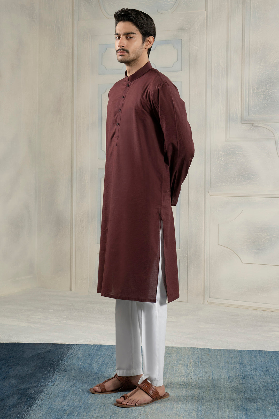 Mehroon Wash & Wear Straight-Cut Kurta (2-Piece) - Image 7