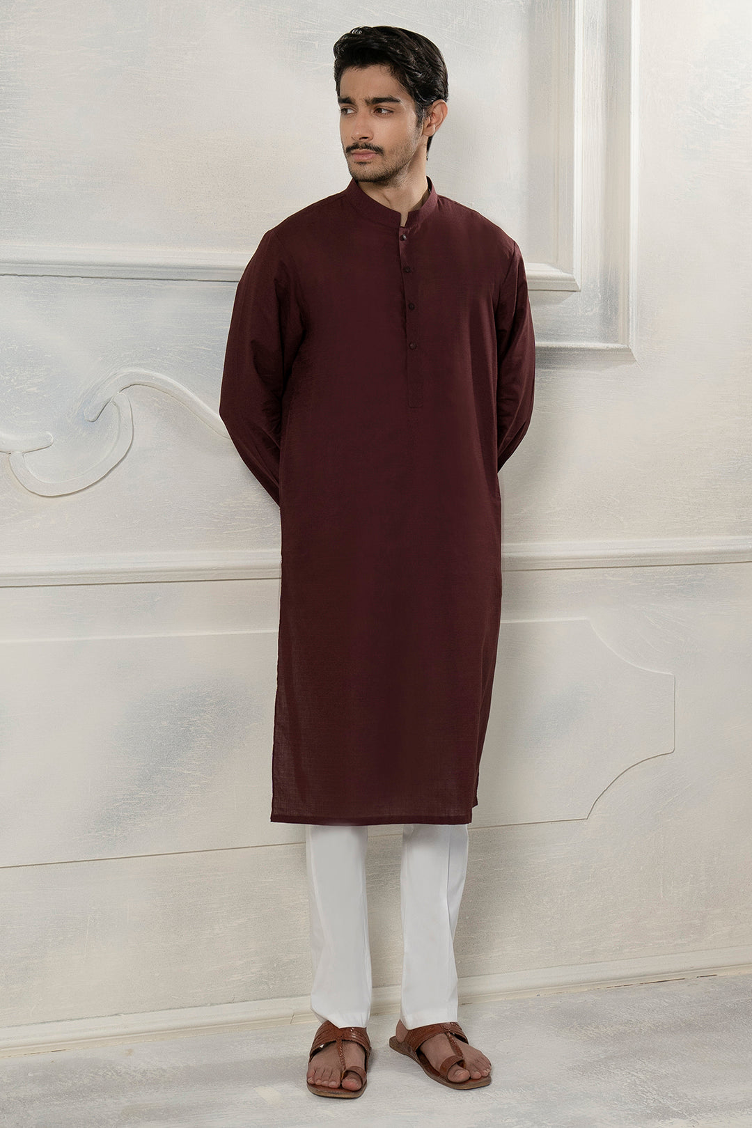 Mehroon Wash & Wear Straight-Cut Kurta (2-Piece) - Image 9
