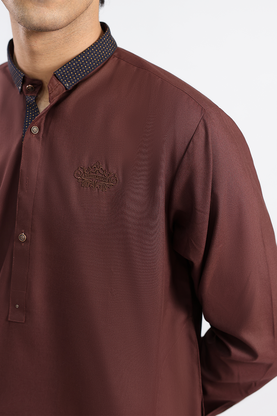 Maroon Embroidered Wash & Wear Kurta Pajama (2-Piece) - Image 2