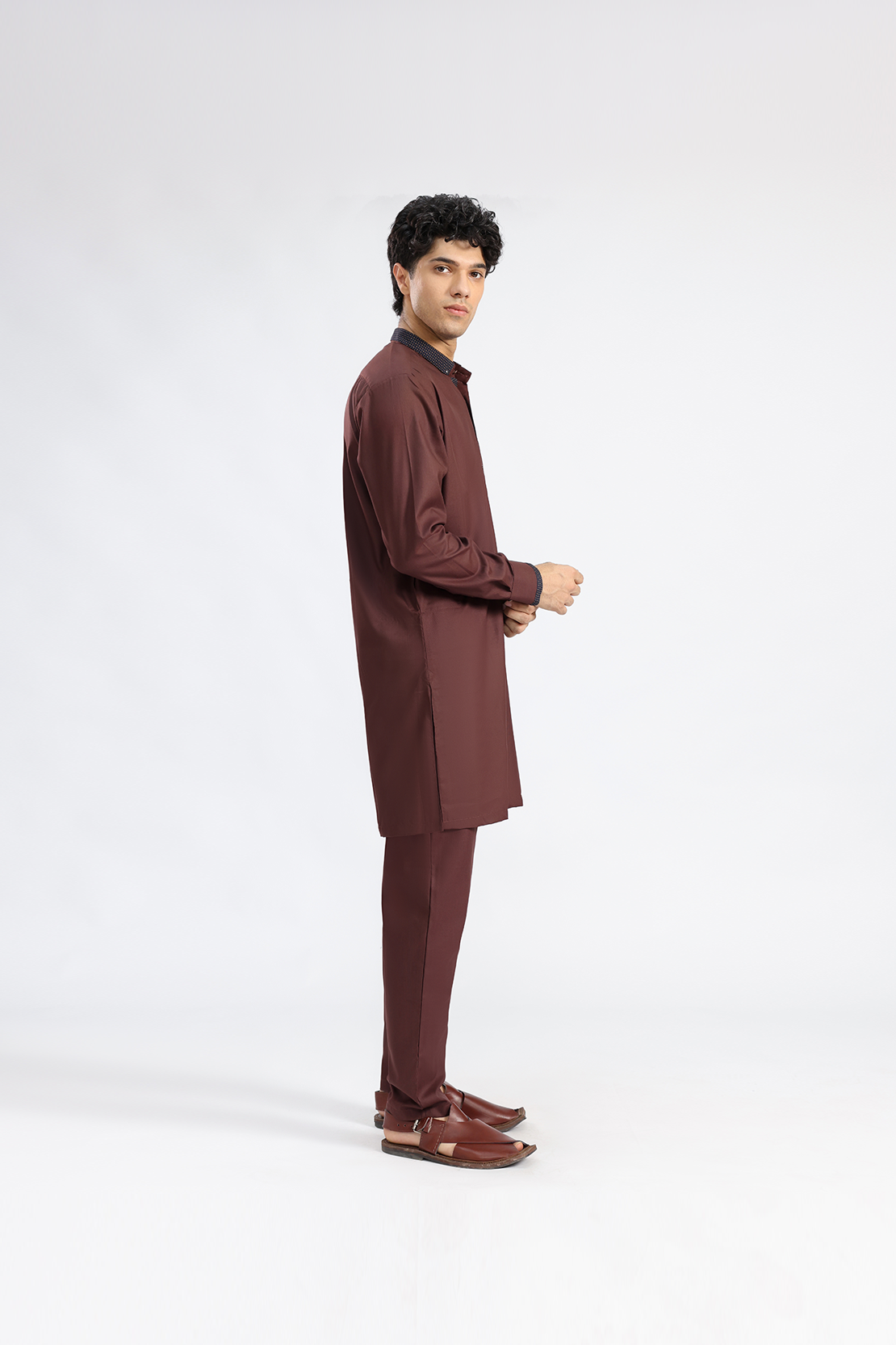 Maroon Embroidered Wash & Wear Kurta Pajama (2-Piece) - Image 4