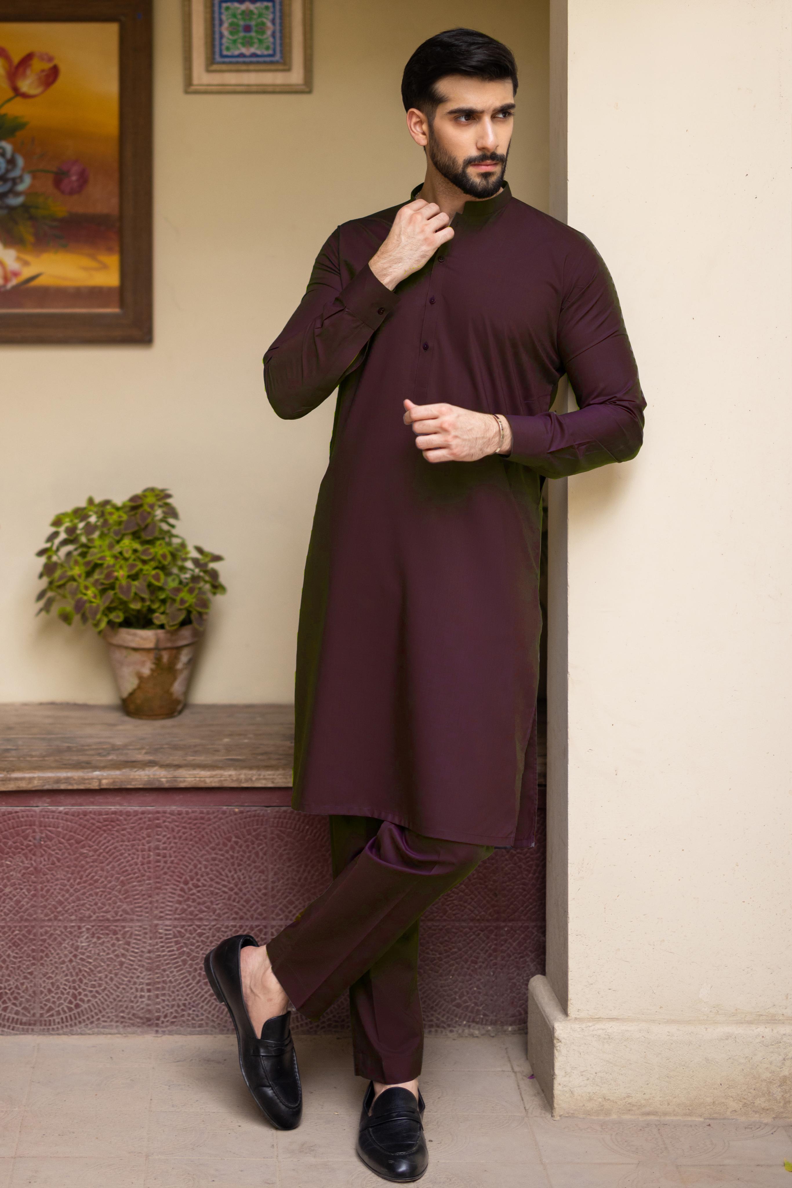 Maroon Wash and Wear Kurta Pajama (2-Piece) - Image 1