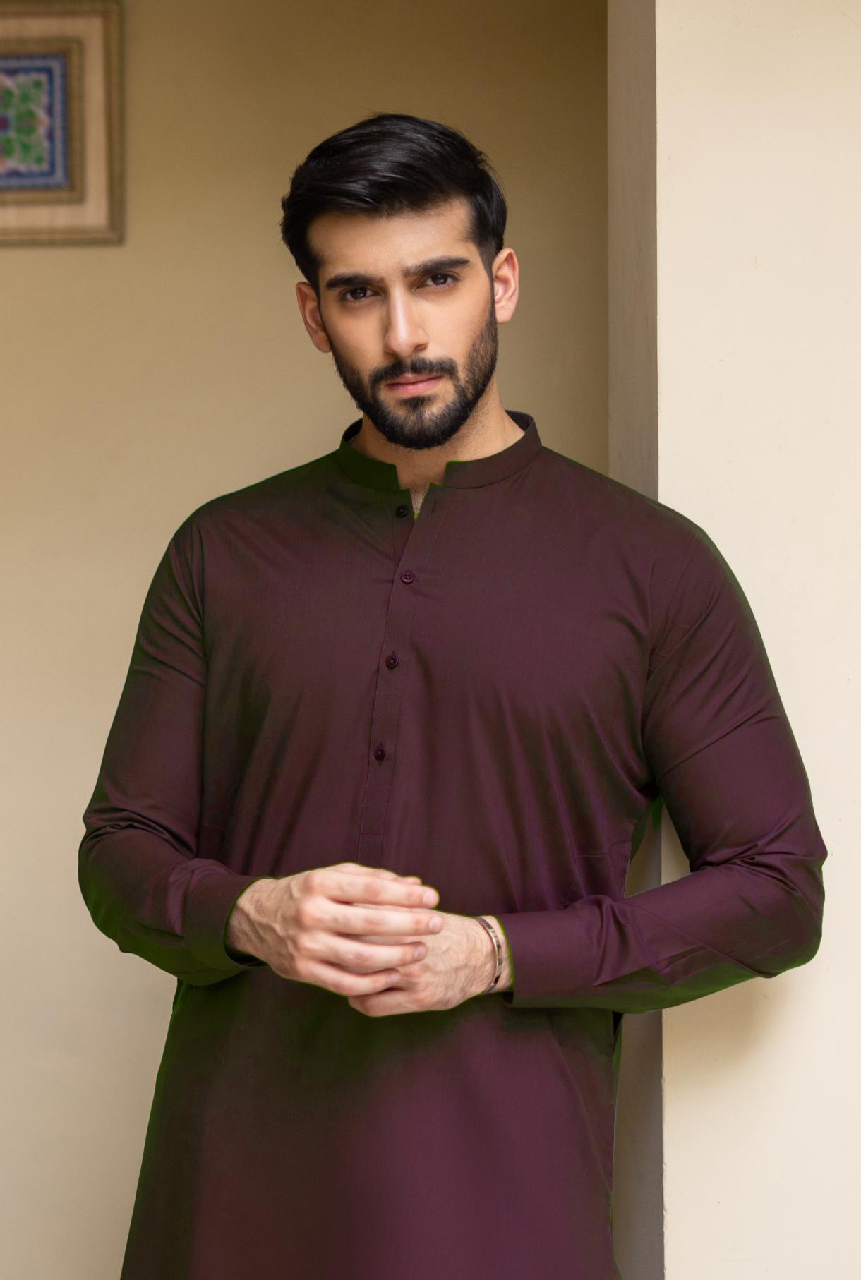Maroon Wash and Wear Kurta Pajama (2-Piece) - Image 2