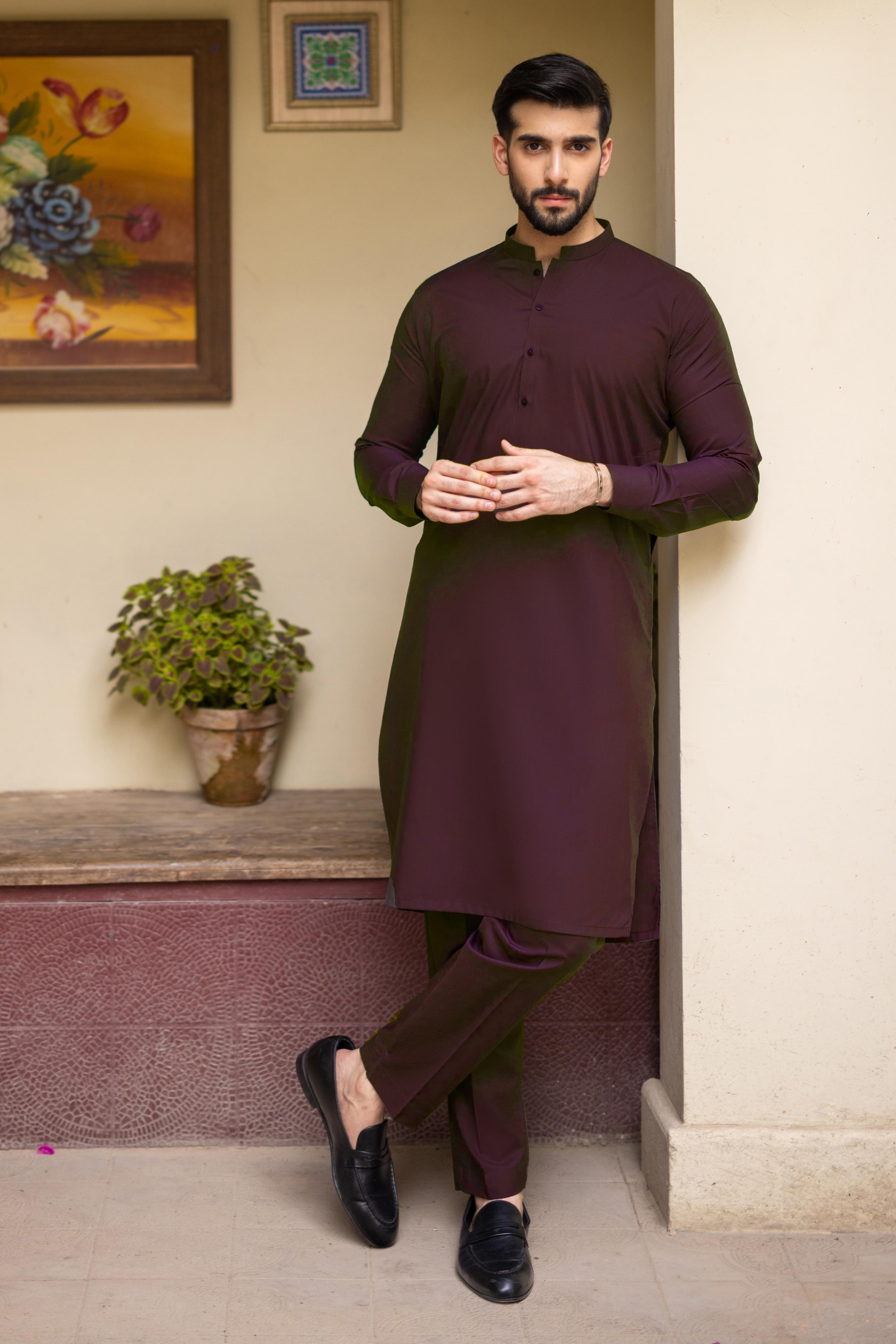 Maroon Wash and Wear Kurta Pajama (2-Piece) - Image 3