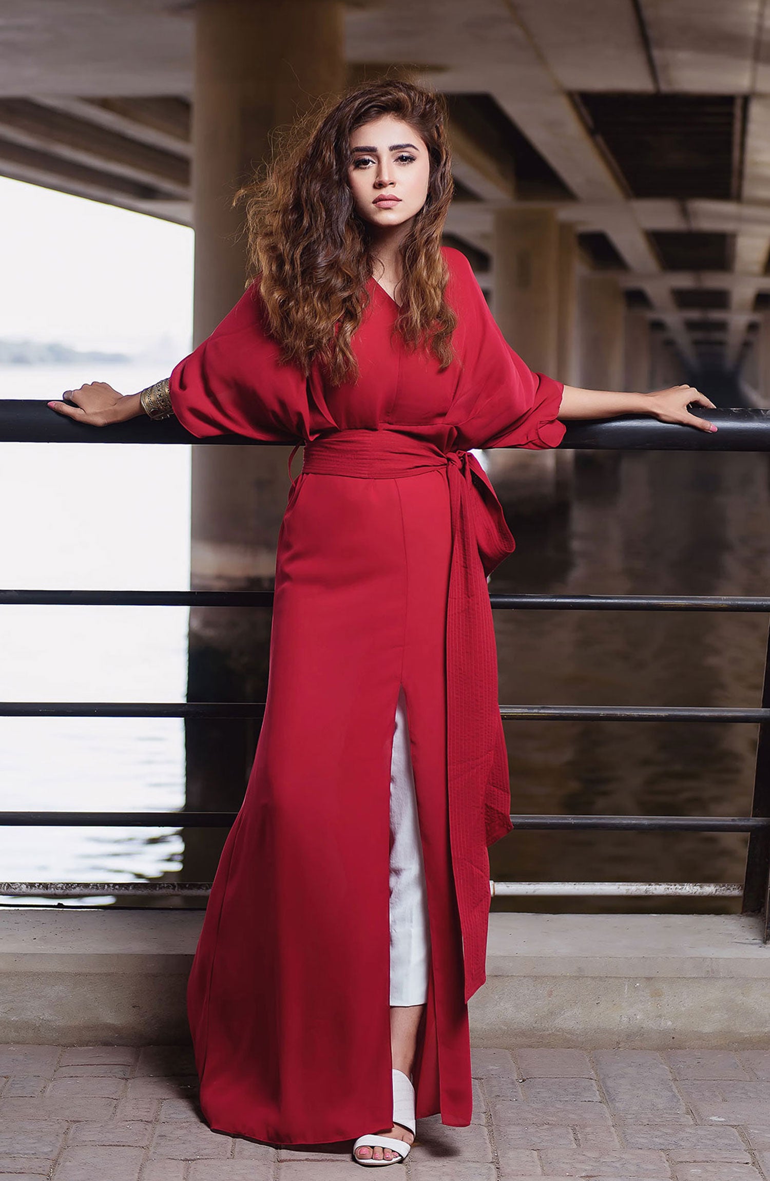 Pakistani Burgundy Georgette Chiffon Maxi Shirt Dress (1-Pc) - Image 2