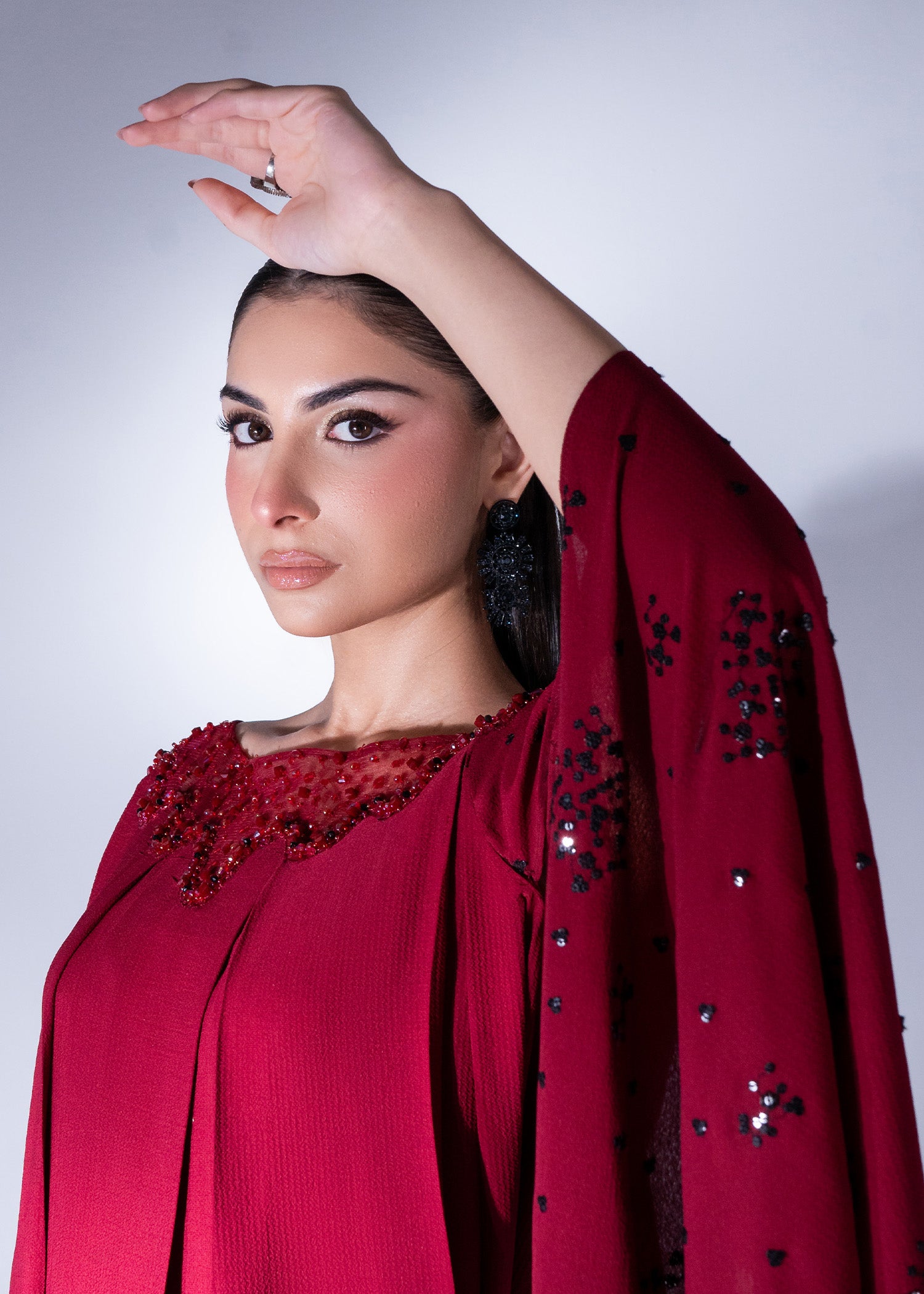 Pakistani Mehroon Embellished Korean Poly Chiffon Maxi (2-Piece) - Image 2