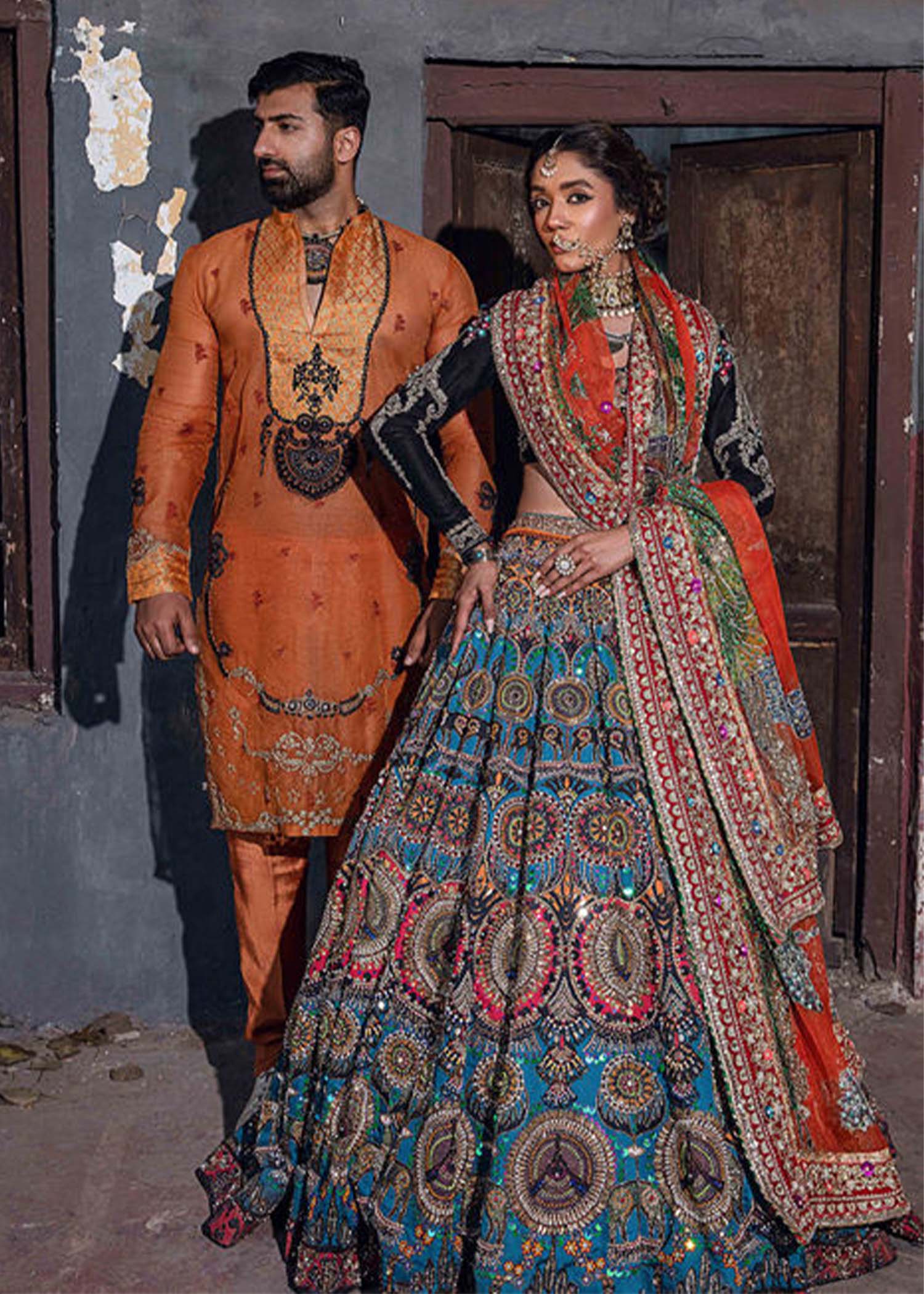 Rust Embroidered Cotton Net & Raw Silk Kurta (2-Piece) - Image 2