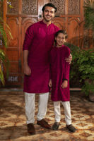 Cranberry Self-Embroidered Cotton Kurta (2-Piece) - Image 2