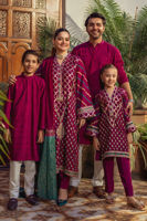 Cranberry Self-Embroidered Cotton Kurta (2-Piece) - Image 6