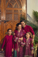 Cranberry Self-Embroidered Cotton Kurta (2-Piece) - Image 7