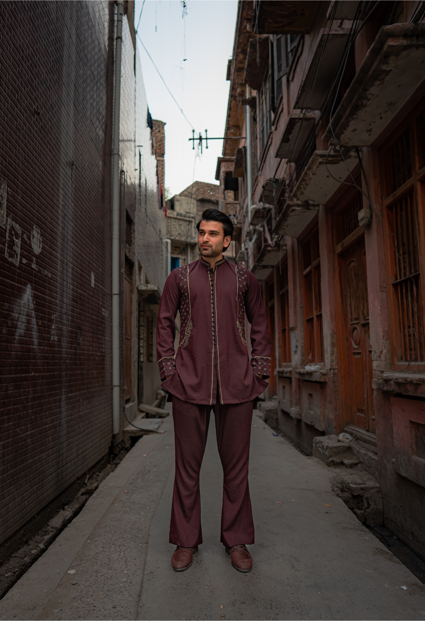 Maroon Embroidered Cotton-Silk Kurta Set (2-Piece) - Image 1