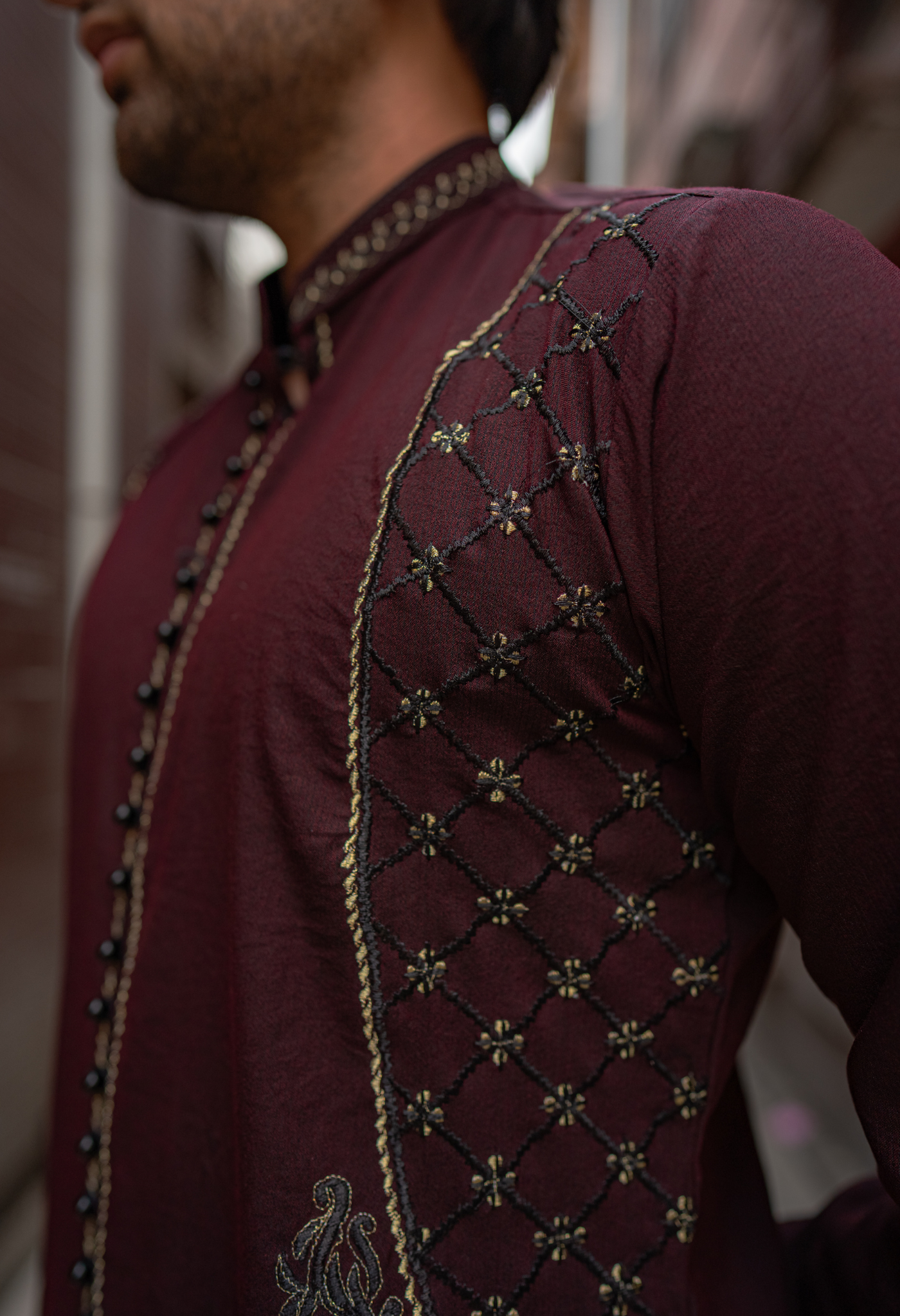Maroon Embroidered Cotton-Silk Kurta Set (2-Piece) - Image 3