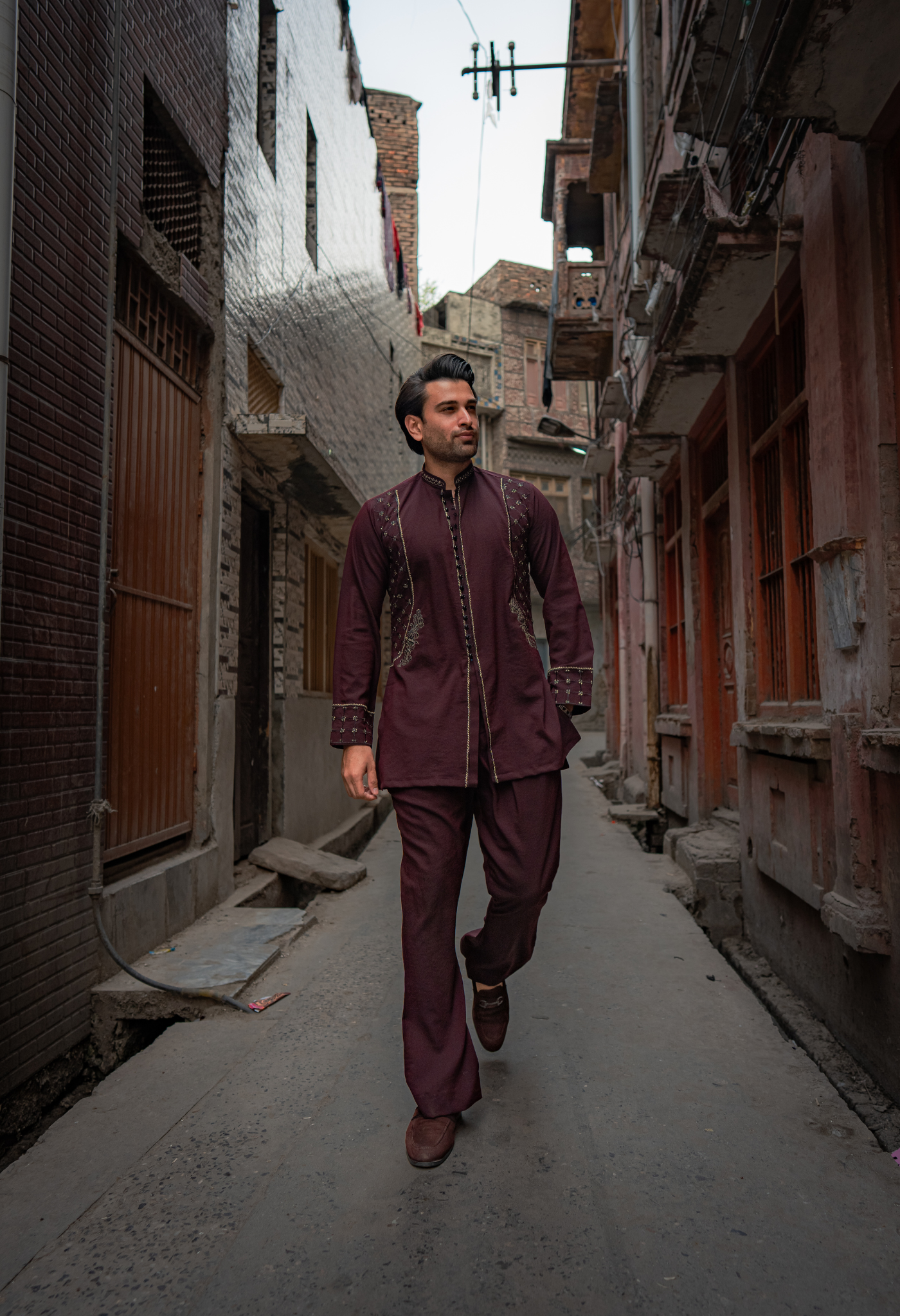 Maroon Embroidered Cotton-Silk Kurta Set (2-Piece) - Image 7