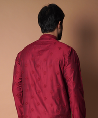 Maroon Embroidered Cotton-Silk Kurta Set (2-Piece) - Image 6