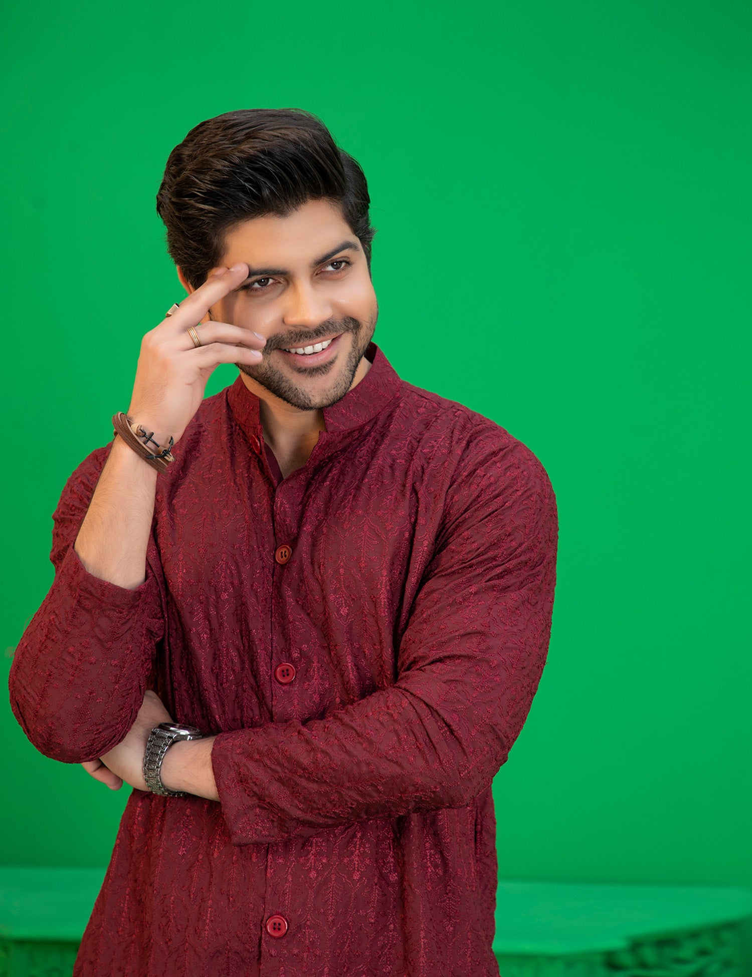 Maroon Embroidered Cotton-Silk Kurta (2-Piece) - Image 5