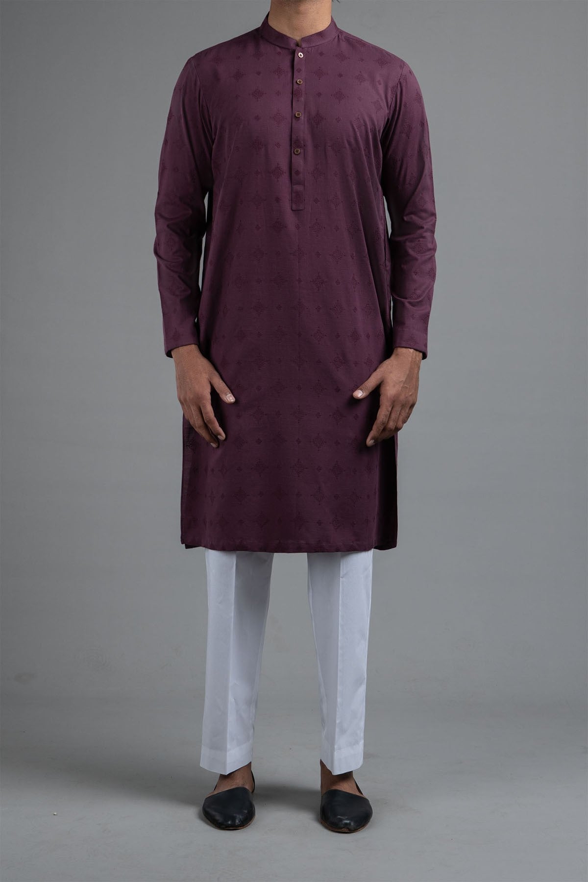 Maroon Embroidered Egyptian Cotton Kurta (2-Piece) - Image 1