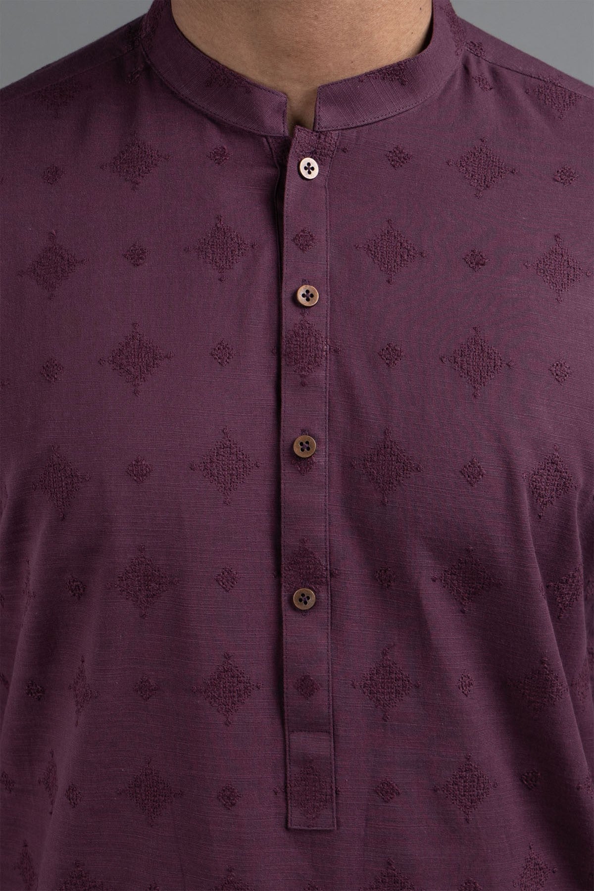 Maroon Embroidered Egyptian Cotton Kurta (2-Piece) - Image 2